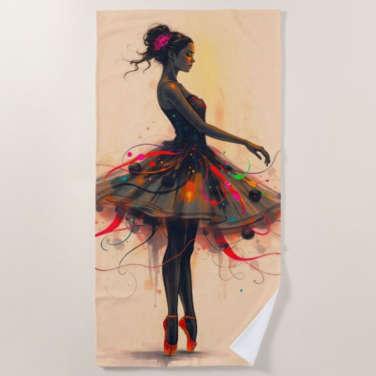 Ballerina Tanzt in Farbexplosion Strandlaken (Voorkant)
