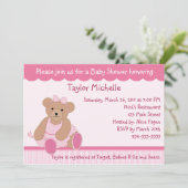 Ballerina Teddy Bear Baby shower Invitation Kaart (Staand voorkant)
