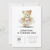 Ballerina Teddy Bear Modern Simple Kids Birthday Kaart (Voorkant)