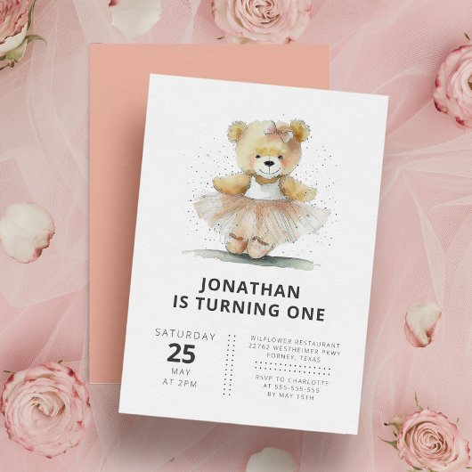 Ballerina Teddy Bear Modern Simple Kids Birthday Kaart