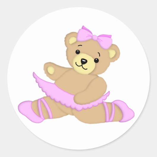 Ballerina Teddy Bear Ronde Sticker (Voorkant)