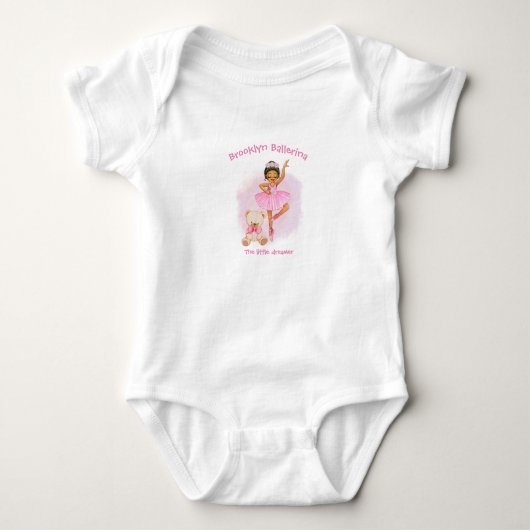 Ballerina, teddybeer en roze bloemen baby romper (Voorkant)