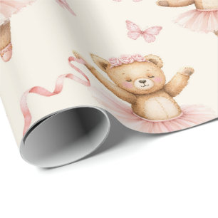 Ballerina Teddyberen Roze Tutus en Vlinders Cadeaupapier