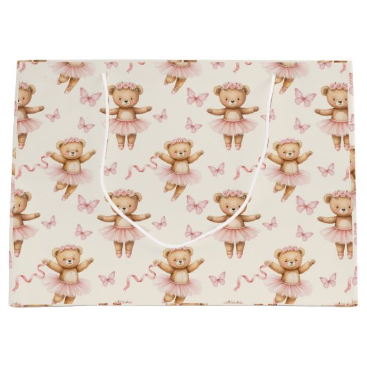 Ballerina Teddyberen Roze Tutus en Vlinders Groot Cadeauzakje (Voorkant)