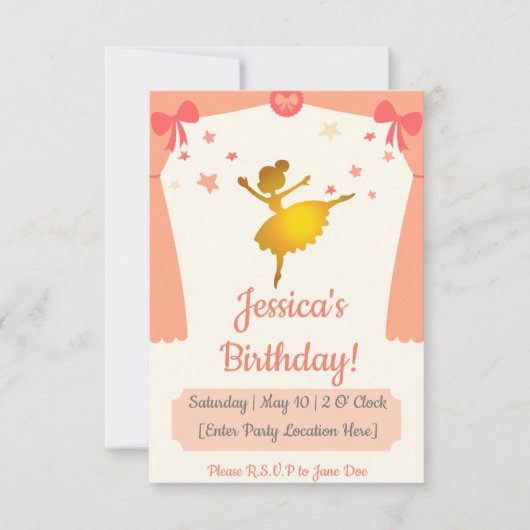 Ballerina thema verjaardag uitnodiging (Voorkant)