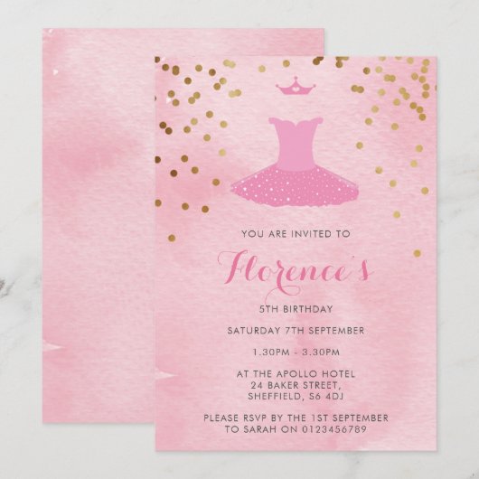 Ballerina thema verjaardagsfeestje uitnodiging (Voorkant / Achterkant)