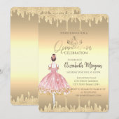 Ballerina, Tiara, Glitter Drift Gold Quinceañera Kaart (Voorkant / Achterkant)