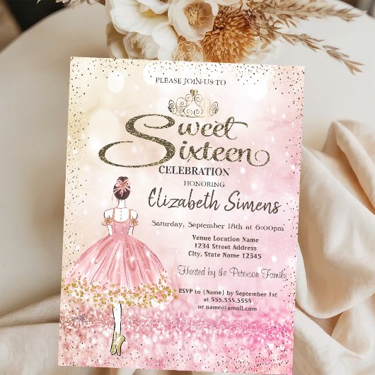 Ballerina, Tiara Princess Bokeh Sweet 16 Kaart