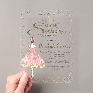Ballerina,Tiara Prinses Bokeh Sweet 16 Acryl Uitnodigingen