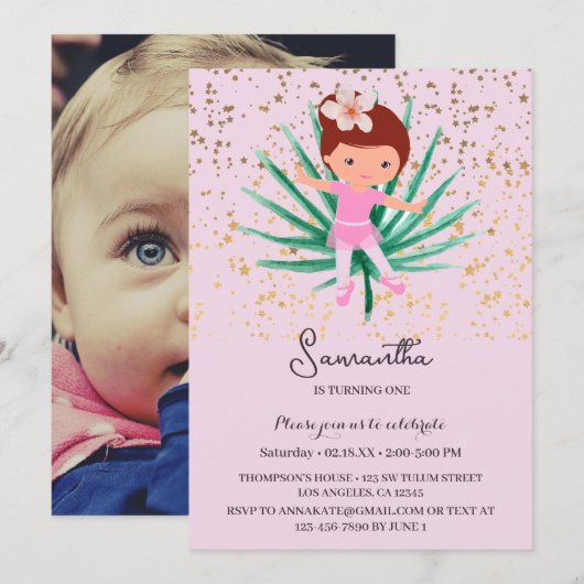 Ballerina Tropical Sparkle Invitation Kaart (Voorkant / Achterkant)