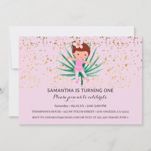 Ballerina Tropical Sparkle Invitation Kaart (Voorkant)