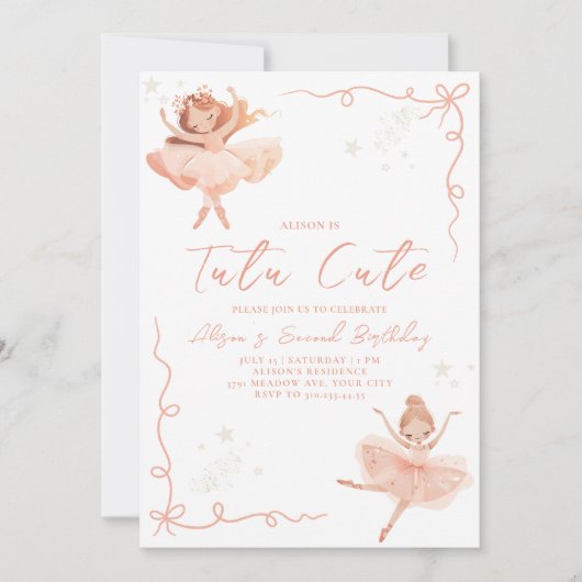 Ballerina Tutu 2e verjaardag uitnodiging (Voorkant)