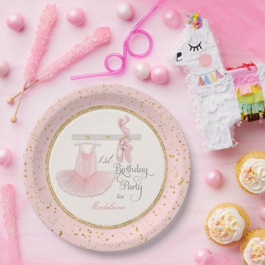 Ballerina Tutu Baby Girl Eerste Eerste verjaardag Papieren Bordje (Feest)