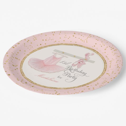Ballerina Tutu Baby Girl Eerste Eerste verjaardag Papieren Bordje (Gekanteld)
