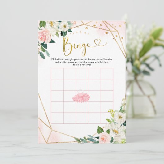 Ballerina Tutu Baby shower Bingo Games Kaart (Staand voorkant)