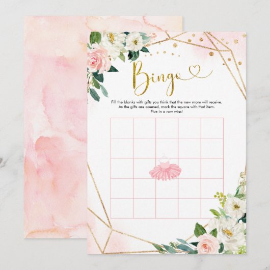 Ballerina Tutu Baby shower Bingo Games Kaart (Voorkant / Achterkant)