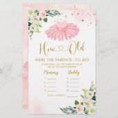 Ballerina Tutu Baby shower Hoe oude Ouders Spel (Voorkant / Achterkant)