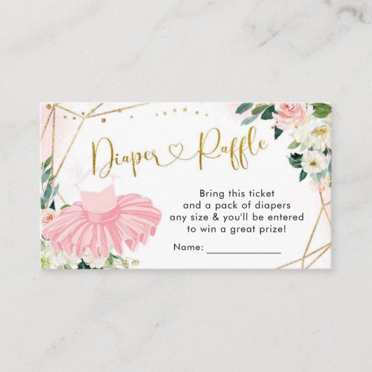 Ballerina Tutu Baby shower Luier Raffle Kaart (Voorkant)