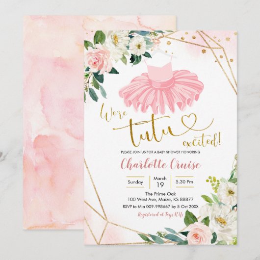 Ballerina Tutu Baby Shower Uitnodiging (Voorkant / Achterkant)