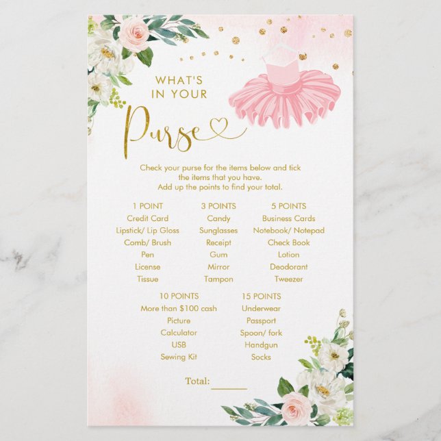 Ballerina Tutu Baby shower Wat zit er in je tas (Voorkant)