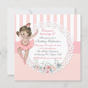 Ballerina Tutu Ballet Pink White Stripes Lace Kaart