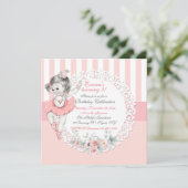 Ballerina Tutu Ballet Pink White Stripes Lace Kaart (Staand voorkant)