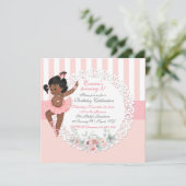 Ballerina Tutu Ballet Pink White Stripes Lace Kaart (Staand voorkant)