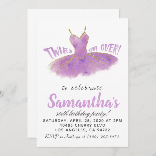 Ballerina TuTu Birthday Uitnodiging (Voorkant / Achterkant)