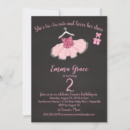 Ballerina Tutu en Shoes Birthday Girl Invitation Kaart (Voorkant)