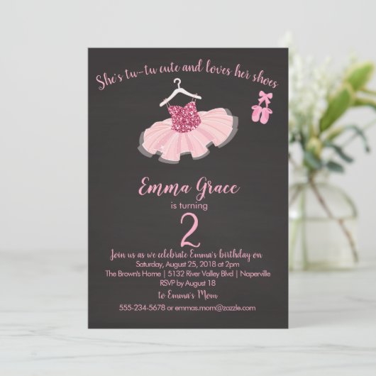 Ballerina Tutu en Shoes Birthday Girl Invitation Kaart (Staand voorkant)