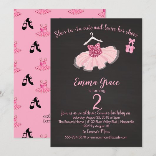 Ballerina Tutu en Shoes Birthday Girl Invitation Kaart (Voorkant / Achterkant)
