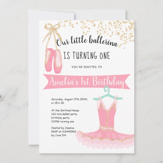 ballerina tutu Gold glitter confetti 1st verjaarda Kaart (Voorkant)