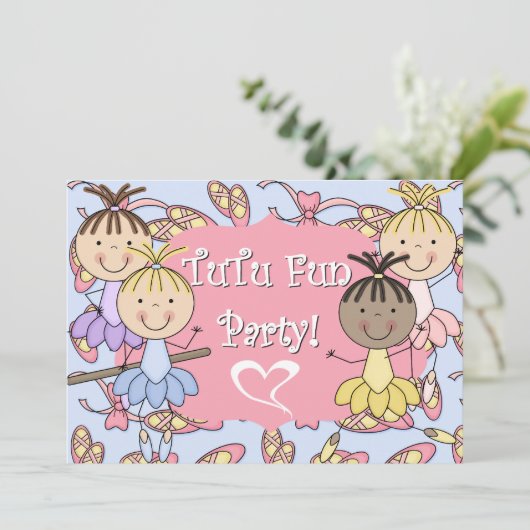 Ballerina Tutu Leuke Verjaardag Uitnodiging (Staand voorkant)
