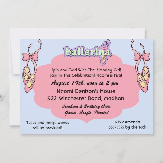 Ballerina Tutu Leuke Verjaardag Uitnodiging (Achterkant)