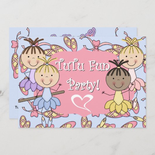 Ballerina Tutu Leuke Verjaardag Uitnodiging (Voorkant / Achterkant)