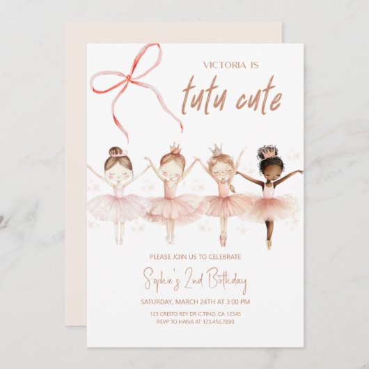 Ballerina Tutu Leuke verjaardagsuitnodiging Kaart (Voorkant / Achterkant)