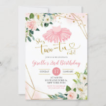 Ballerina Tutu meisje tweede verjaardag uitnodigin