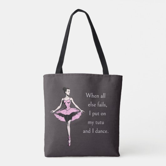  Ballerina & Tutu Quote Donkergrijs Tote Bag (Achterkant)