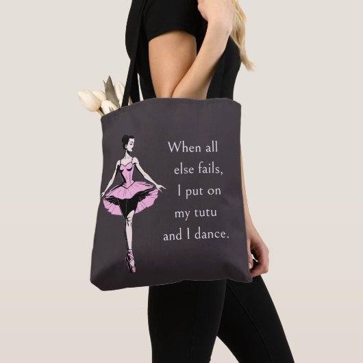  Ballerina & Tutu Quote Donkergrijs Tote Bag (Dichtbij)
