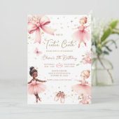 Ballerina Tutu Schattigee Roze Boog Verjaardagsuit Kaart (Staand voorkant)