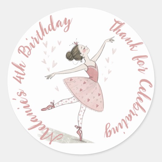 ballerina tutu verjaardagsfeestje ronde sticker (Voorkant)