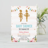 Ballerina tweeling showerfeest UITNODIGING (Staand voorkant)