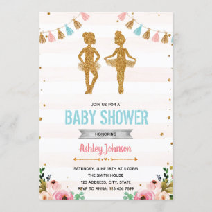 Ballerina tweeling showerfeest UITNODIGING