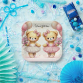 Ballerina Twinkle Toes Twin Beren Verjaardagsfeest Papieren Bordje (Feest)