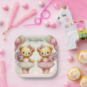 Ballerina Twinkle Toes Twin Beren Verjaardagsfeest Papieren Bordje (Feest)