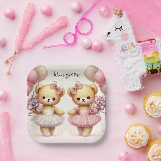 Ballerina Twinkle Toes Twin Beren Verjaardagsfeest Papieren Bordje (Feest)