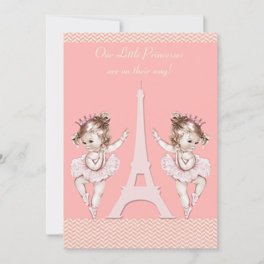 Ballerina Twins Eiffel Tower Chevrons Baby shower Kaart (Voorkant)