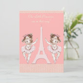 Ballerina Twins Eiffel Tower Chevrons Baby shower Kaart (Staand voorkant)