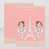 Ballerina Twins Eiffel Tower Chevrons Baby shower Kaart (Voorkant / Achterkant)