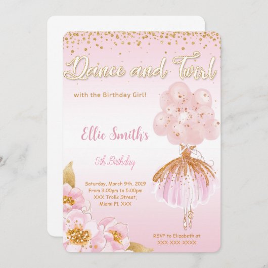 Ballerina uitnodiging (Voorkant / Achterkant)